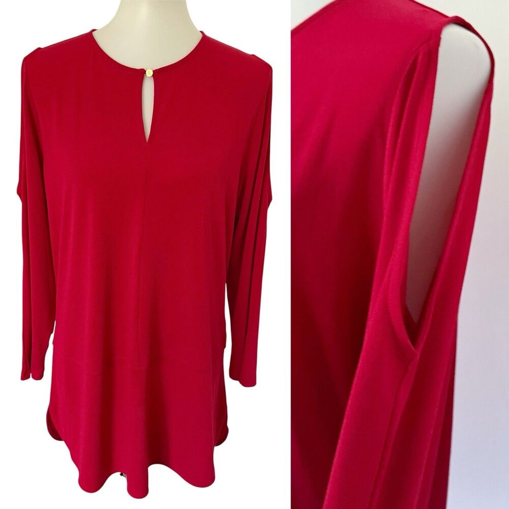 Lauren Ralph Lauren Women's Keyhole Cold Shoulder Top Blouse Shirt NEW XL Red